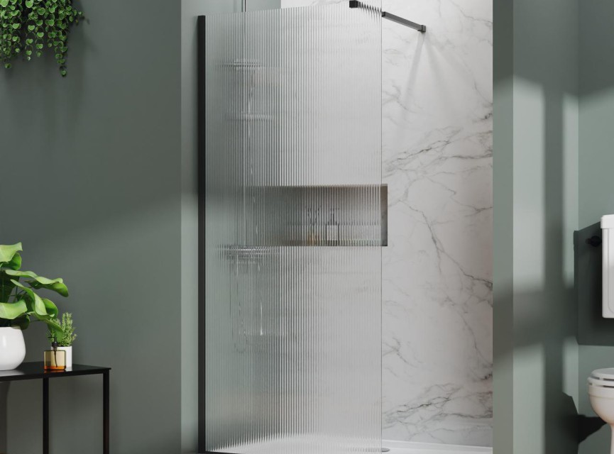 Geribbeld Glas 100x200 ZWART Profiel - Inloopdouche 1000x2000 ( 8mm dik ) Nano Coating