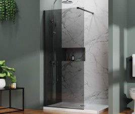 Gerookt Glas 100x200 Geb. ZWART Profiel - Inloopdouche 1000x2000 ( 8mm dik ) Nano Coating