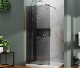 Gerookt Glas 90x200 Geb. BRONS Profiel - Inloopdouche 900x2000 ( 8mm dik ) Nano Coating