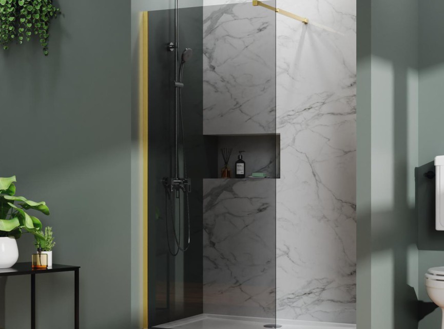 Gerookt Glas 120x200 Geb. GOUD Profiel - Inloopdouche 1200x2000 ( 8mm dik ) Nano Coating