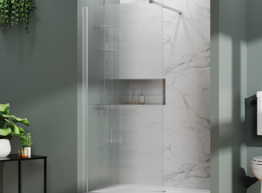 Geribbeld Glas 100x200 Chroom Profiel - Inloopdouche 1000x2000 ( 8mm dik ) Nano Coating