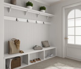 €45 PER PANEEL - 260x60 cm Wit Akoestische wand panelen lattenwand met Witte Vilt