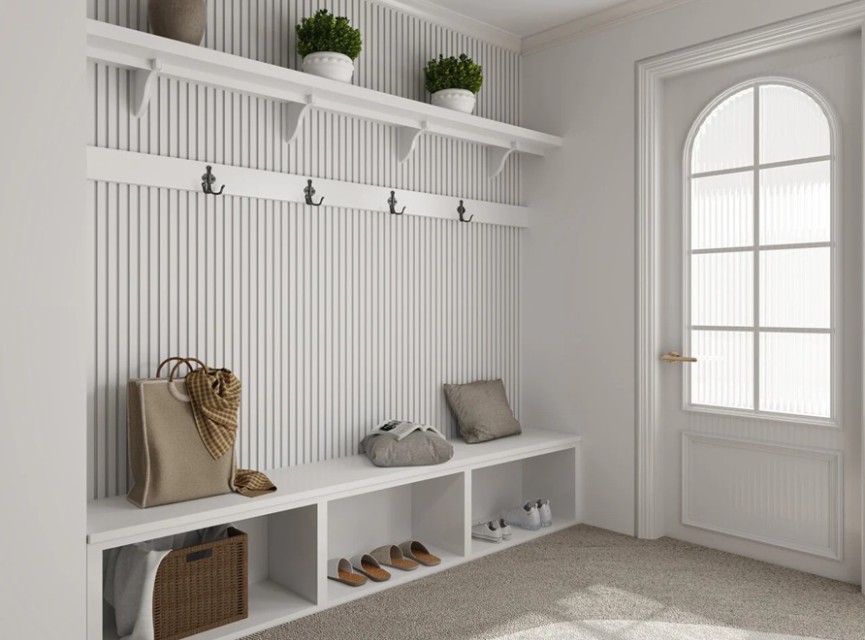 €37 PER PANEEL - 260x60 cm Wit Akoestische wand panelen lattenwand met Witte Vilt