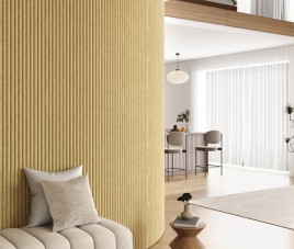 RONDE LATTEN - LICHT Eiken akoestische wand panelen lattenwand met Vilt