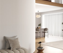 RONDE LATTEN - WIT akoestische wand panelen lattenwand met Vilt