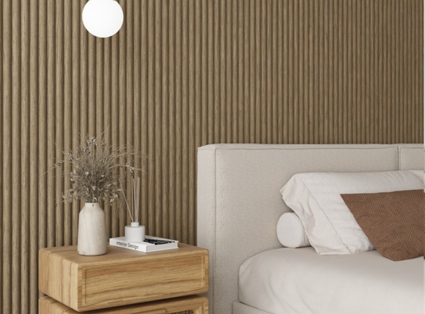 RONDE LATTEN - WALNOOT Eiken akoestische wand panelen lattenwand met Vilt