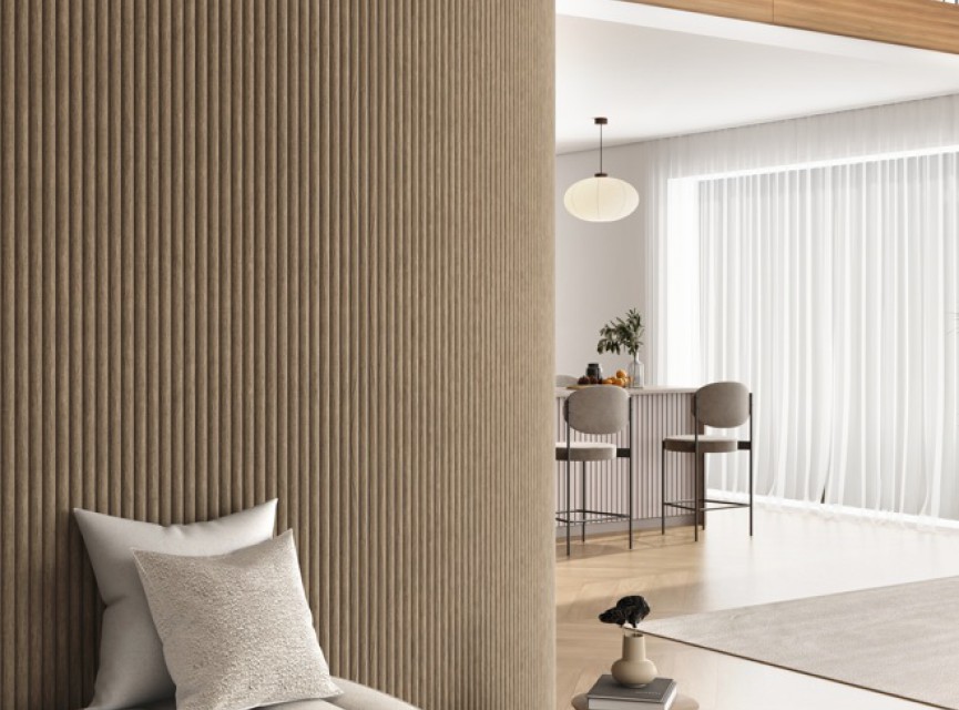 RONDE LATTEN - WALNOOT Eiken akoestische wand panelen lattenwand met Vilt