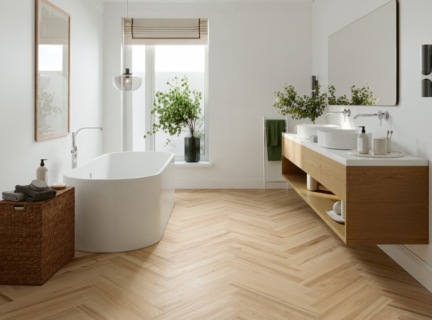 Porto Blonde Oak 10x60 - VISGRAAT ERAMISCH PARKET / Houtlook Tegels (1.03 m2 per pak )