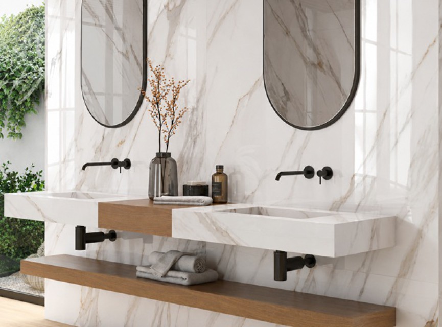Oppio €49 PER PANEEL - PVC Wandpaneel Calacatta Gold Hoogglans - 120x280x0,3 cm