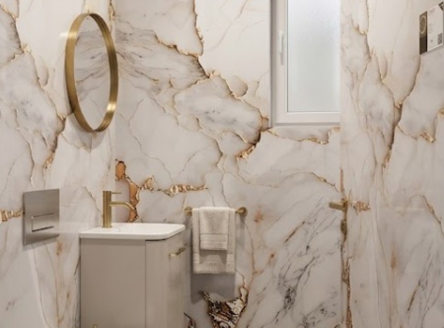 Oppio €67 PER PANEEL - 120x280x0,3 cm - PVC Wandpaneel Fantasy Gold - Hoogglans