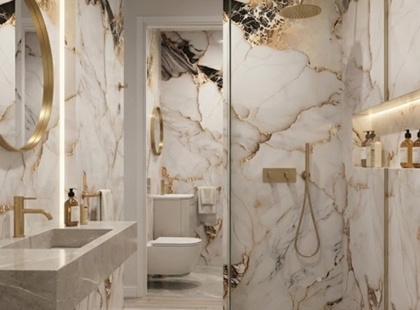 Oppio €67 PER PANEEL - 120x280x0,3 cm - PVC Wandpaneel Fantasy Gold - Hoogglans