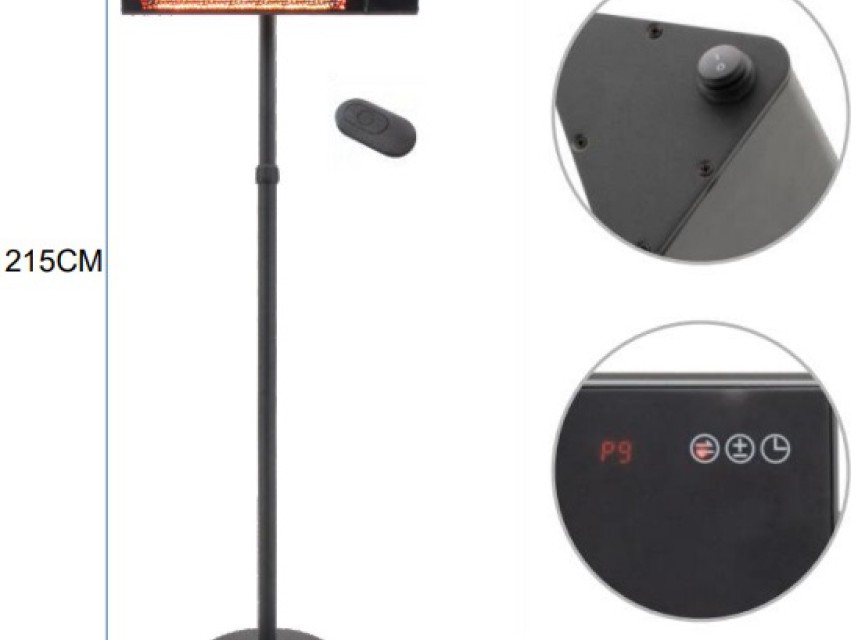OPPIO Elektrische PRO Rechthoek Terrasverwarmer 2500W ( STAAND ) - WIFI FUNCTIE - ZWART