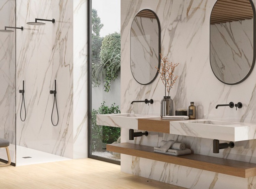 Oppio €59 PER PANEEL - PVC Wandpaneel Calacatta Gold Hoogglans - 120x280x0,3 cm
