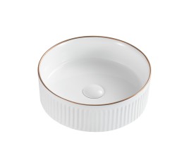 OPPIO - ROUND RIBD Hoogglans Wit MET GOUDEN RAND opbouw-waskom Ø=36 cm H=12cm