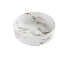 OPPIO - ROUND Calacatta GOLD Hoogglans Marmerlook opbouw-waskom Ø=36 cm H=12cm