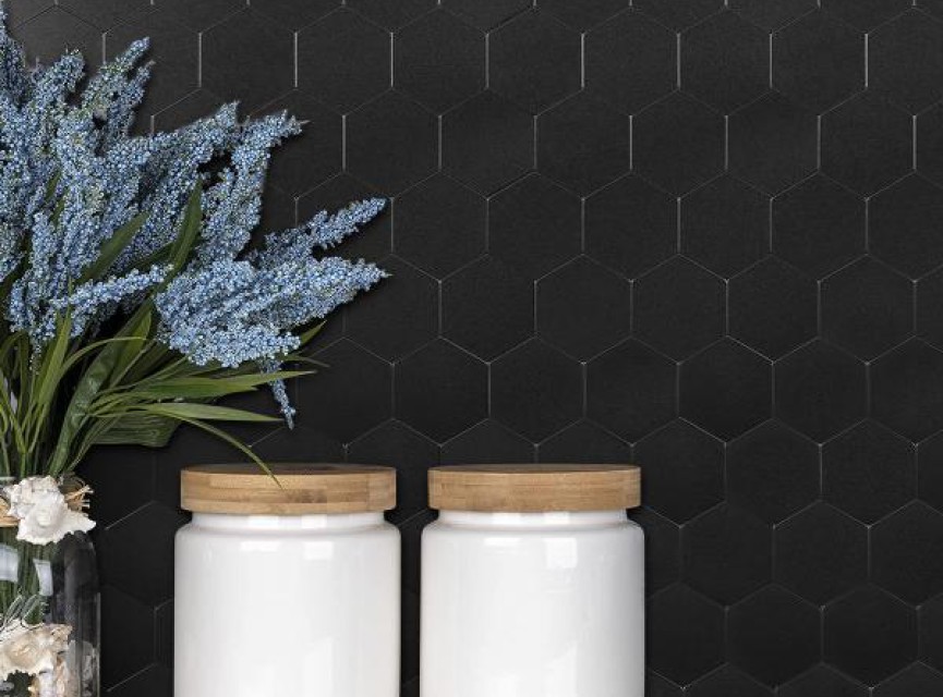 Oppio BLACK Motion MAT Hexagon - Zelfklevende Mozaïek 29.2x25.4x3.3 mm
