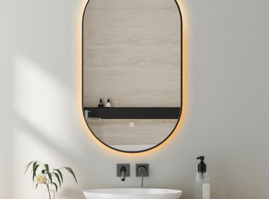 ELLIPS - 40x75 CM ( ZWART ) Toilet / Badkamerspiegel met verlichting