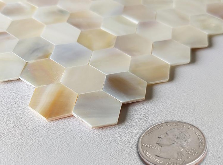 Oppio SHELL Tiles - Mother of PEARL HEXAGON wit - Zelfklevend Mozaiek 305x305x3.3mm