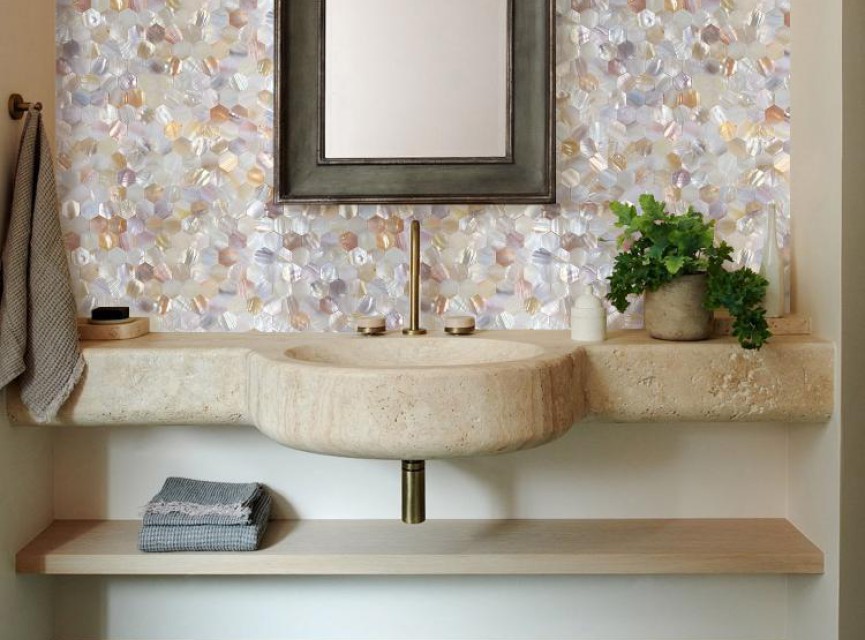 Oppio SHELL Tiles - Mother of PEARL HEXAGON wit - Zelfklevend Mozaiek 305x305x3.3mm