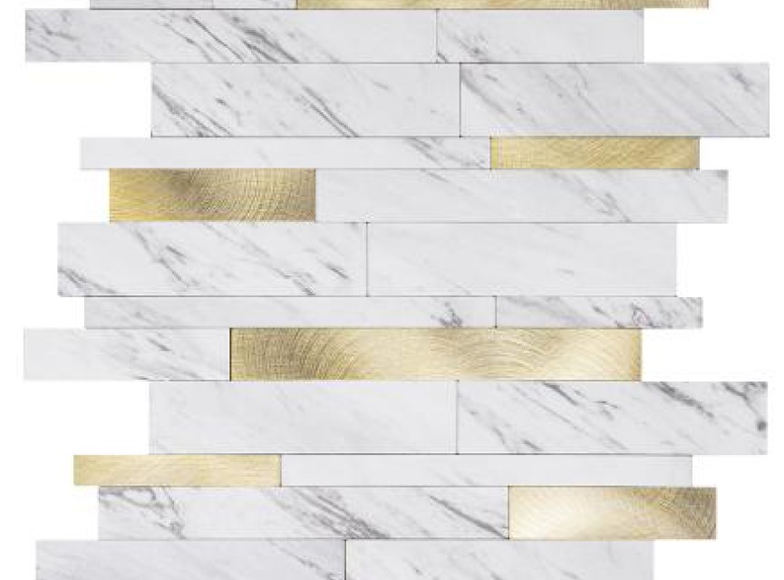 Oppio Wit Marmerlook met GOUDEN ALU Wildverband - Zelfklevend Mozaiek 303x298x4mm