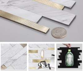 Oppio Wit Marmerlook met GOUDEN ALU Wildverband - Zelfklevend Mozaiek 303x298x4mm