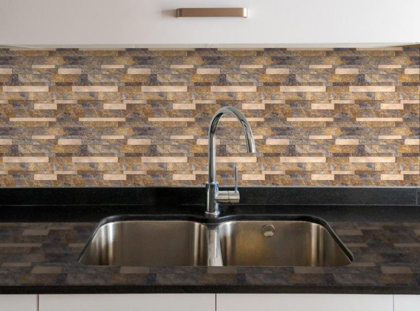 Oppio Taupe Natuursteen Wildverband - Zelfklevend Mozaiek 303x298x4mm