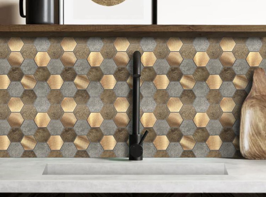 Oppio Koper XL Taupe Grijs HEXAGON - Zelfklevend Mozaiek 29.2x25.4x4mm