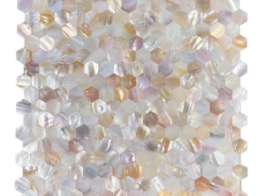 Oppio SHELL Tiles - Mother of PEARL HEXAGON wit - Zelfklevend Mozaiek 305x305x3.3mm