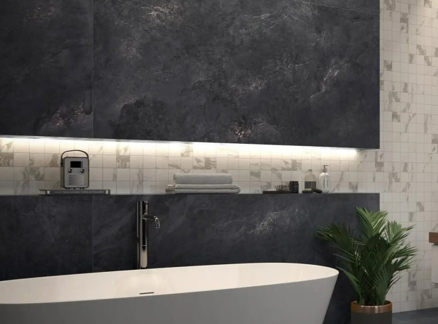 Oppio €72,- PER PANEEL - PVC Wandpaneel MAT Ardesia Noir / Zwart - 120x280x0,3 cm