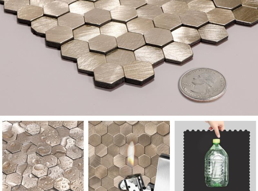 Oppio Geborsteld MINI Hexagon Bronce - Zelfklevend Mozaiek 308x298x4mm