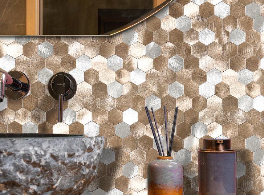 Oppio Geborsteld Zilver MIX HEXAGON - Zelfklevend Mozaiek 291x286x4mm