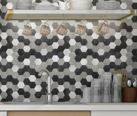 Oppio XL Grijs-Zwart MIX HEXAGON - Zelfklevend Mozaiek 288x280x4mm