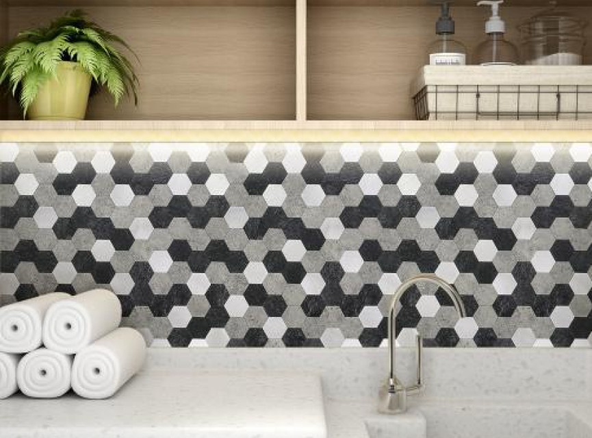 Oppio XL Grijs-Zwart MIX HEXAGON - Zelfklevend Mozaiek 288x280x4mm