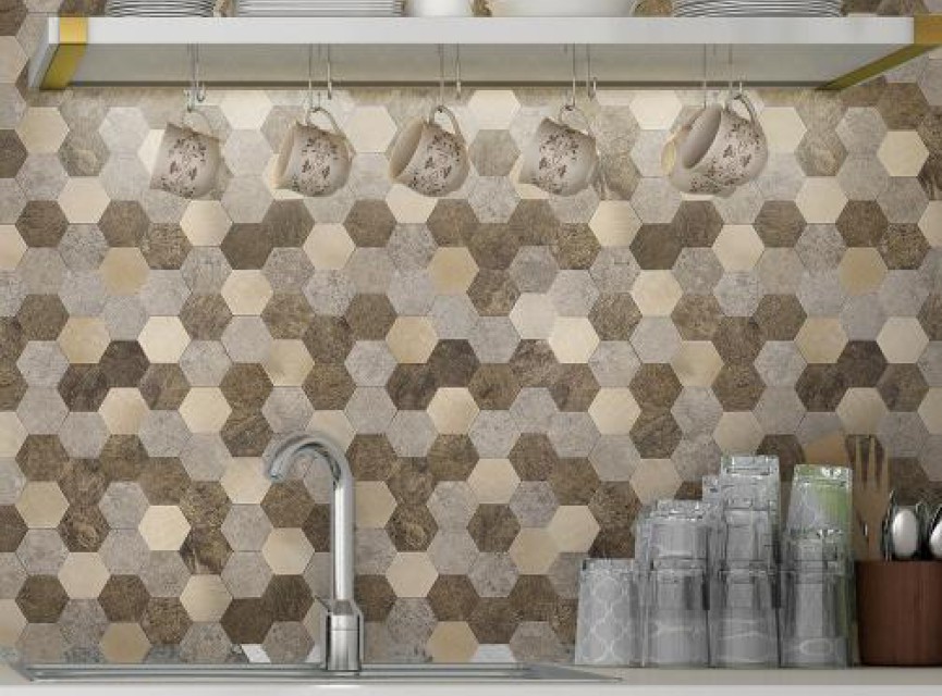 Oppio XL Bruin-Koper MIX HEXAGON - Zelfklevend Mozaiek 288x280x4mm