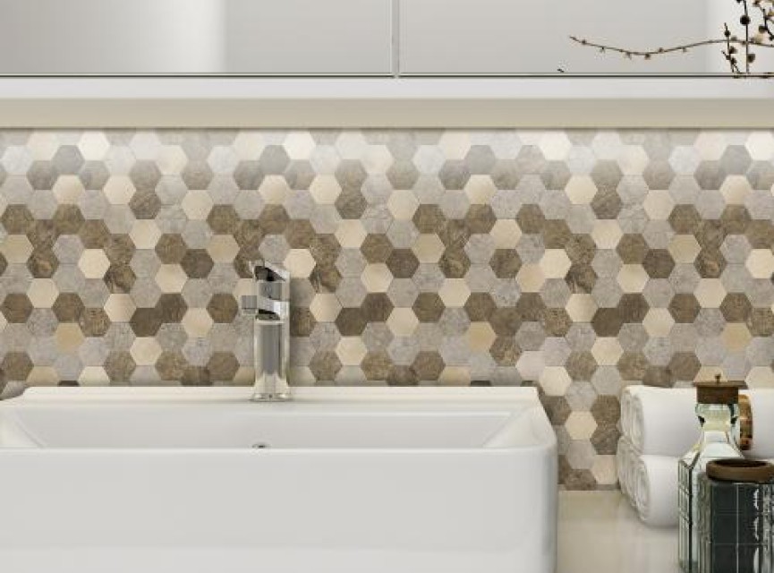 Oppio XL Bruin-Koper MIX HEXAGON - Zelfklevend Mozaiek 288x280x4mm