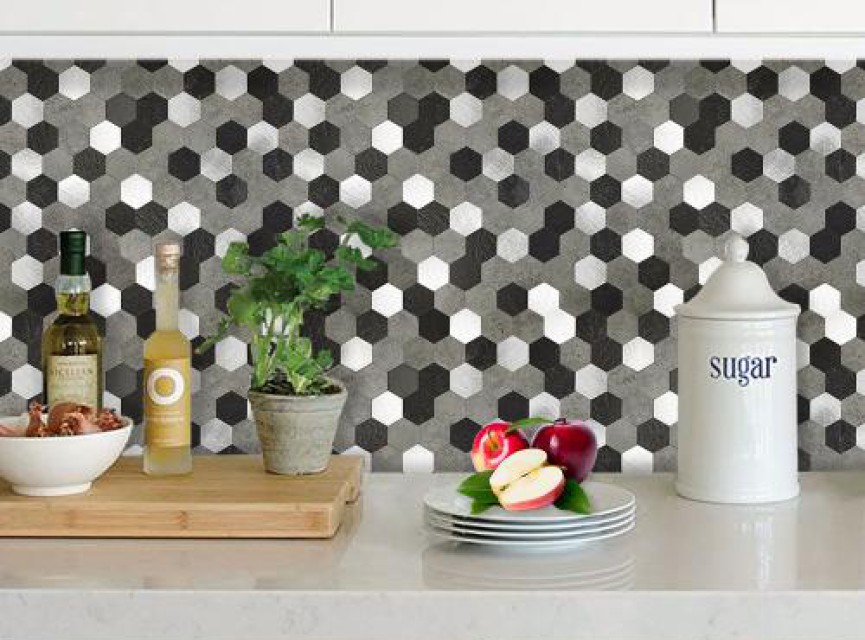 Oppio XL Grijs-Zwart MIX HEXAGON - Zelfklevend Mozaiek 288x280x4mm