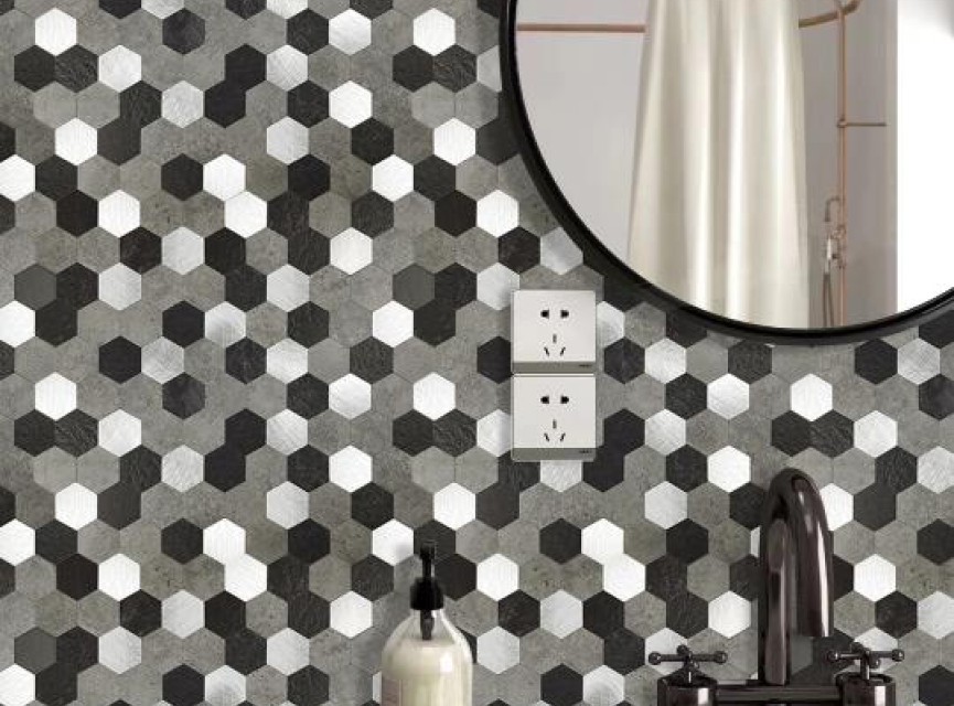 Oppio XL Grijs-Zwart MIX HEXAGON - Zelfklevend Mozaiek 288x280x4mm