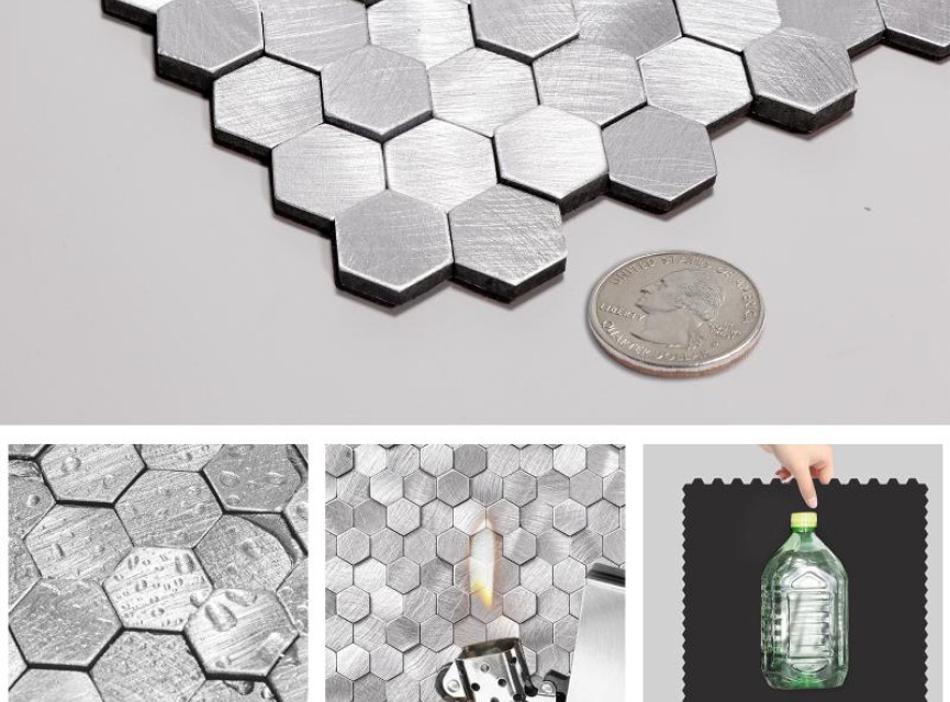 Oppio Geborsteld MINI Hexagon Zilver - Zelfklevend Mozaiek 308x298x4mm