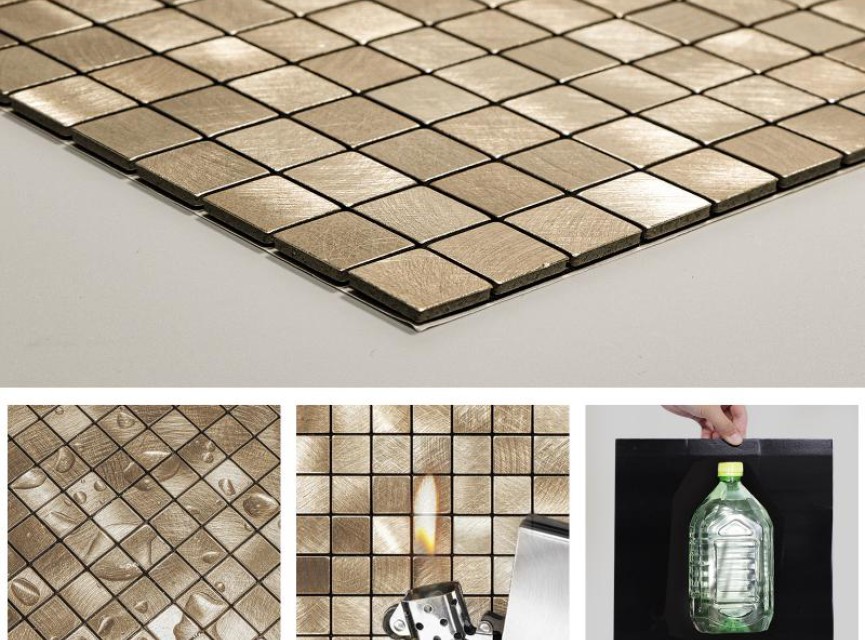 Oppio Geborsteld MINI blokjes Bronce - Zelfklevend Mozaiek 265x265x4mm