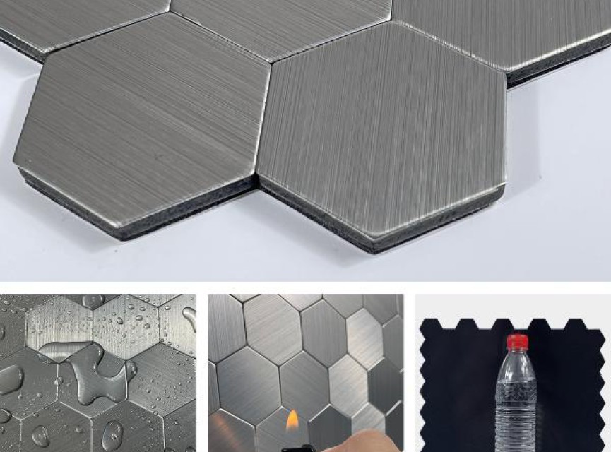 Oppio Geborsteld Zilver HEXAGON - Zelfklevend Mozaiek 291x286x4mm
