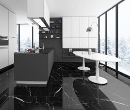 BLACK MARMOUR Hoogglans ZWART MARMER 60x60 Vloertegel / Gepolijst En Gerectificeerd / Woonkamer