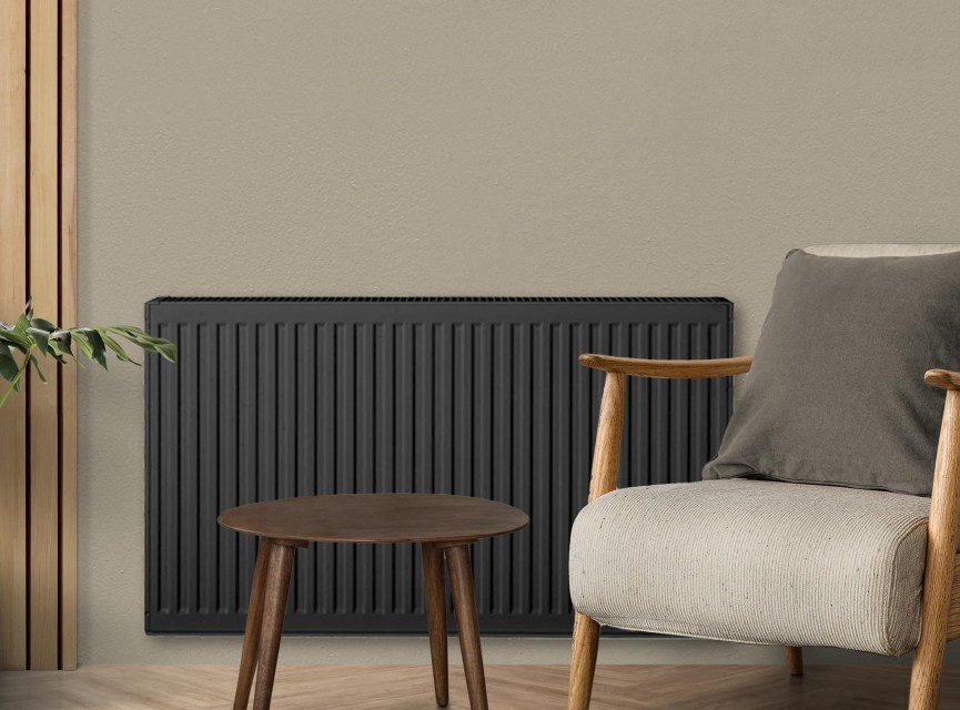 50x120 cm Type 22 - 2239 Watt - Oppio Paneelradiator Compact 6 geribbelde voorzijde - Mat Zwart (Ral 9005)