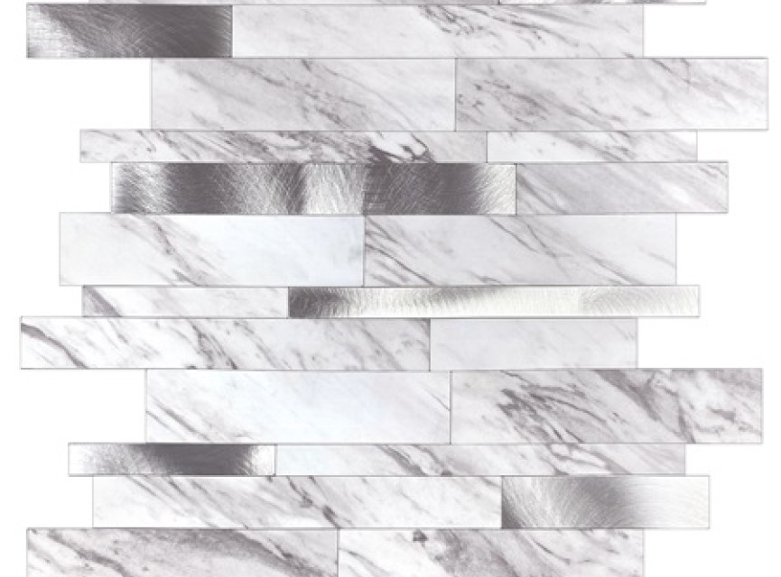 Oppio Wit marmerlook Natuursteen ALU Wildverband - Zelfklevend Mozaiek 303x298x4mm