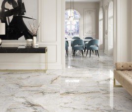 Hoogglans CEASAR Gold White ( LEVIGLASS ) 90x90 Vloertegel en Wandtegel Woonkamer / Winkelruimte / Badkamer / Keuken