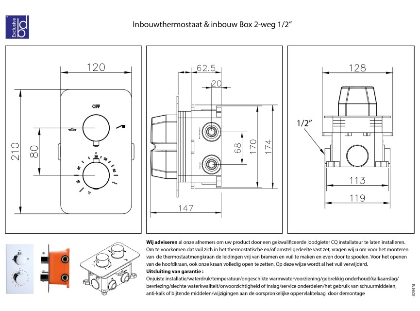 One-Pack inbouw-regendoucheset Plafonduitloop 300mm Rond