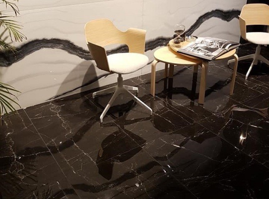 BLACK MARMOUR Hoogglans ZWART MARMER 60x60 Vloertegel / Gepolijst En Gerectificeerd / Woonkamer