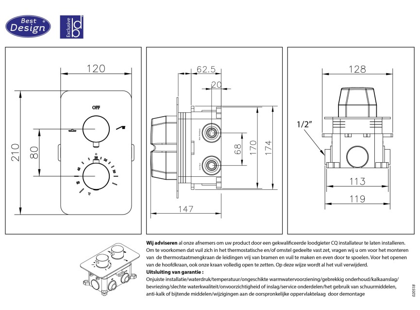 One-Pack inbouw-regendoucheset Muuruitloop 300mm Rond Mat-Wit