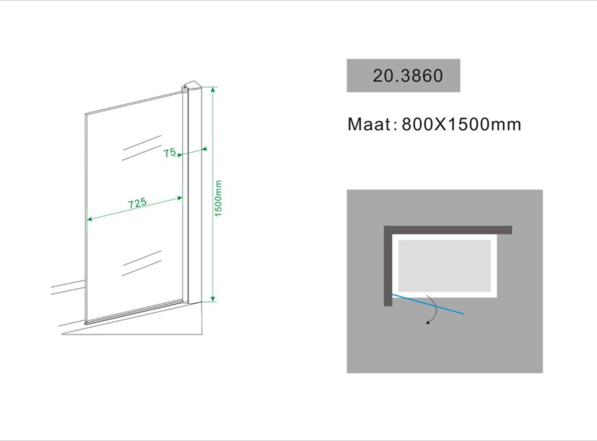 Badwand 800x1500 6mm NANO chroom