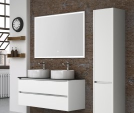 CITY / Hoogglans wit GREEPLOOS Badmeubel Met Waskom 120 Cm ( Onderkast + Topblad + 2x Waskom )