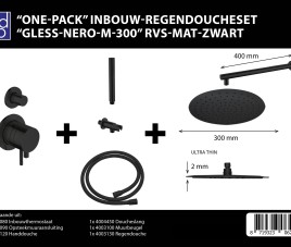 One-Pack inbouw-regendoucheset Pull and Push Muuruitloop 300mm RVS Mat Zwart